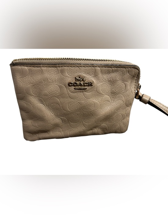 Coach Handbags - Coach Beige Signature Leather Wristlet Cosmetic Pouch